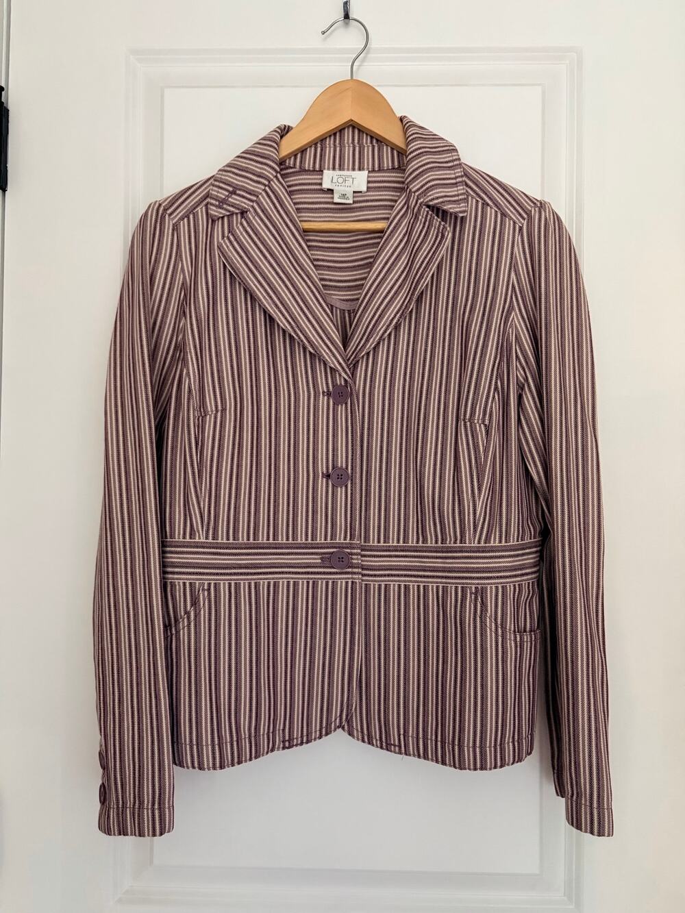 Ann Taylor LOFT Striped Cotton Blazer Jacket Vintage Size 14 Petite